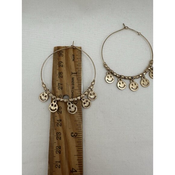 Gold Smiley Face Hoop Earrings - Picture 7 of 7